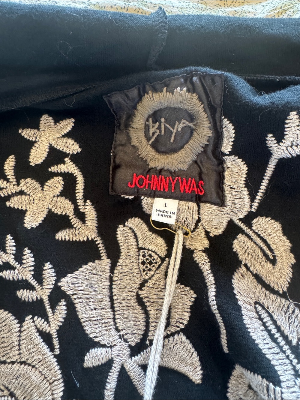 Johnny Was Black Long Sweater with White Floral Embroidery - Picture 4 of 5